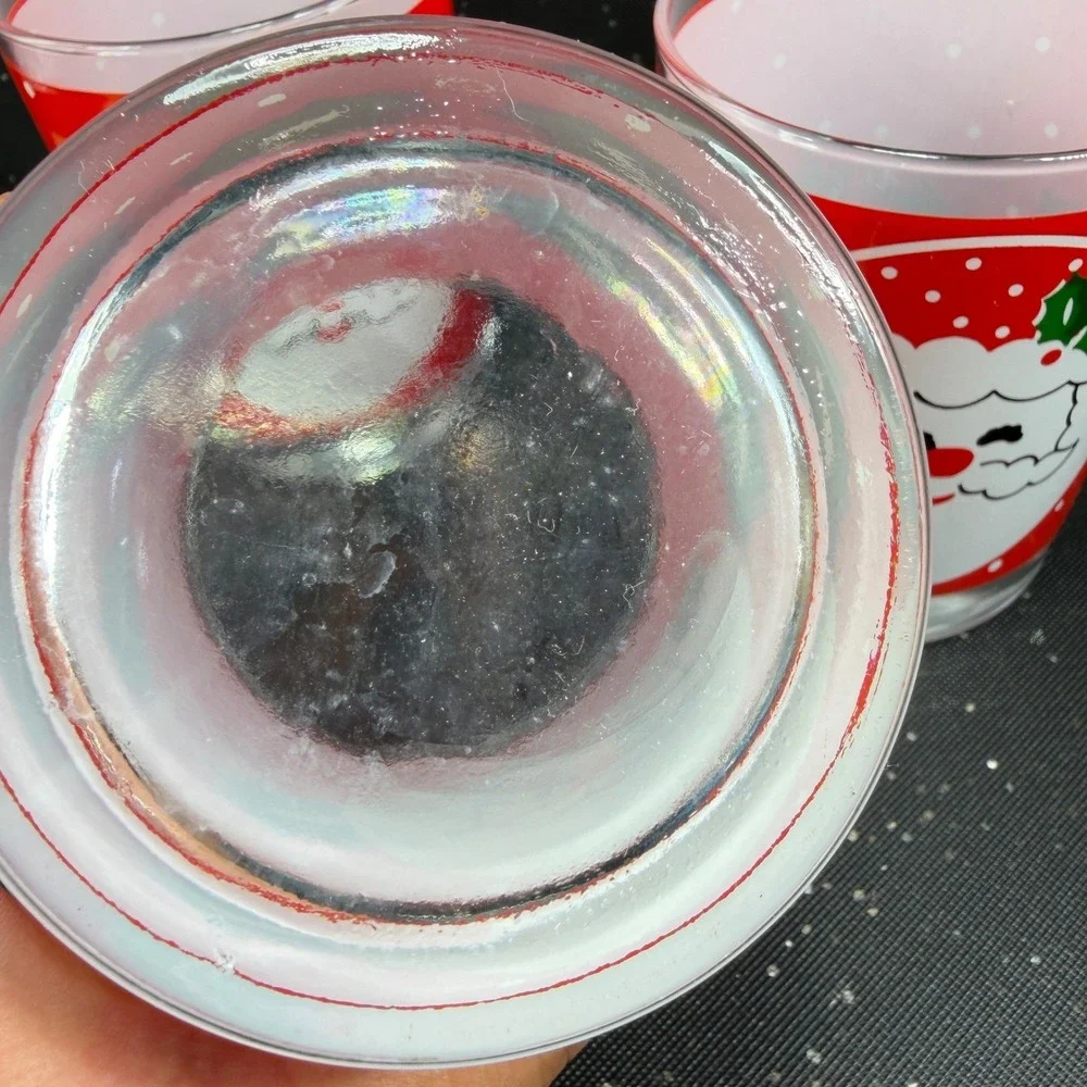 Tom Collins Santa Claus Christmas Drinking Glasses Red Polka Dot Holly Set of 3